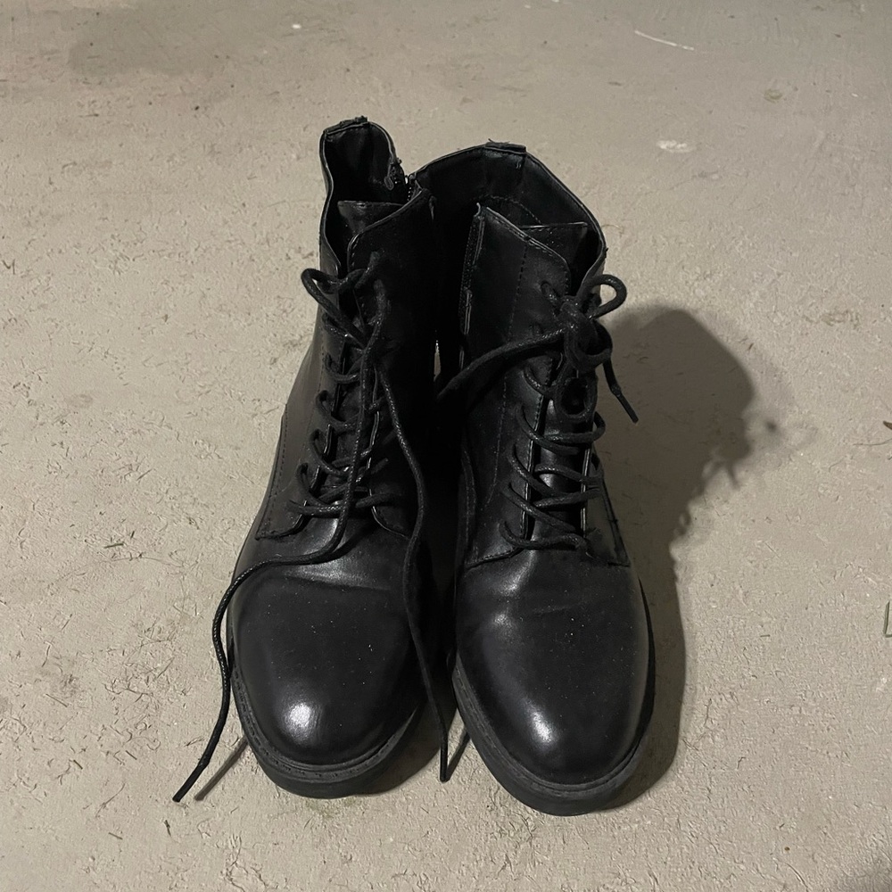 Black Lace-Up Ankle Military Style Boots